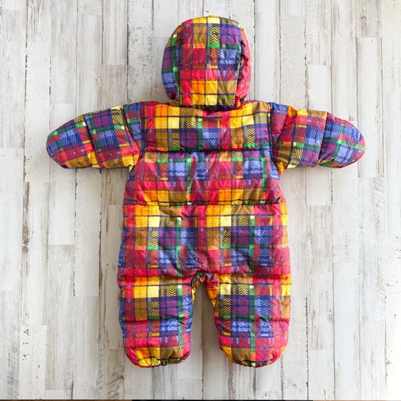 Columbia Snuggly Bunny Baby Snowsuit 6M Patchwork Plaid Bunting Hooded One-Piece - Picture 8 of 14